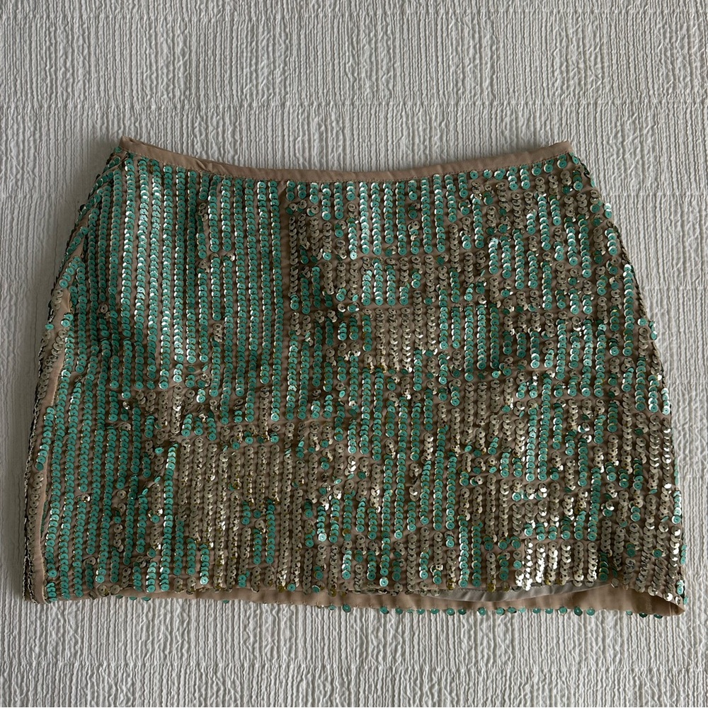 Sequin Embellished Mini Skirt - Turquoise and Gold